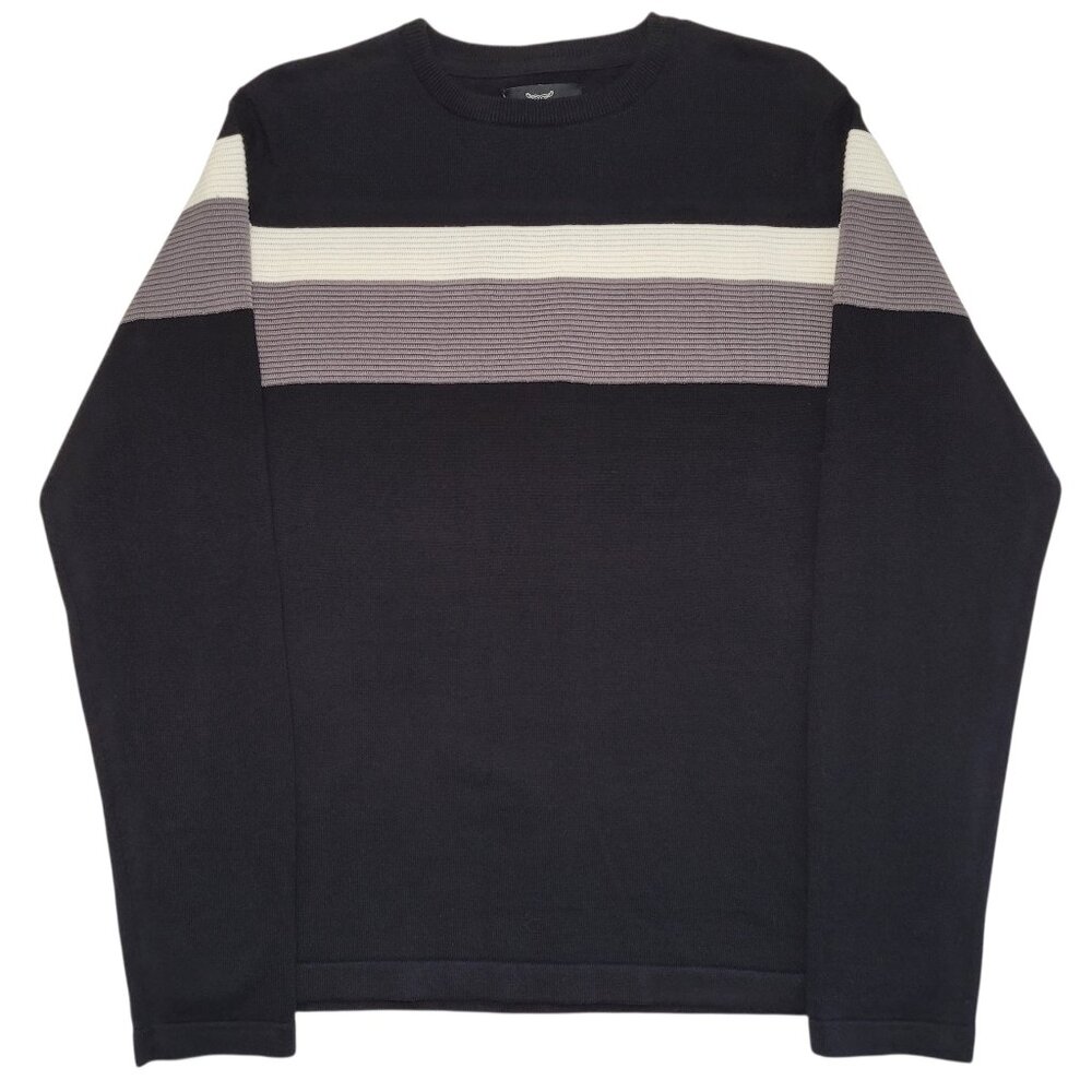 Threadbare Crew Neck Sweater Black Gray White Striped Men XL Academia Preppy NEW
